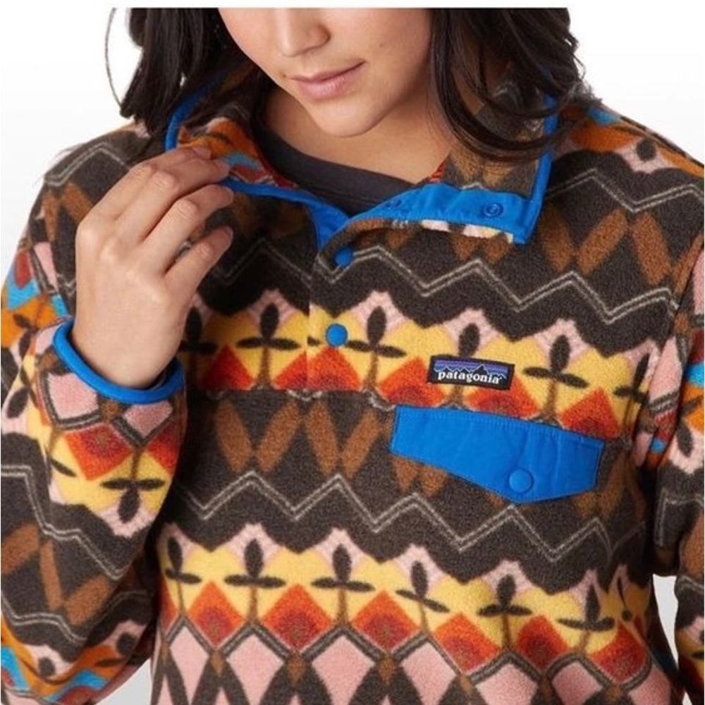 Patagonia Big Anthos Champions Pink and Brown Synchilla Snap T Sweater